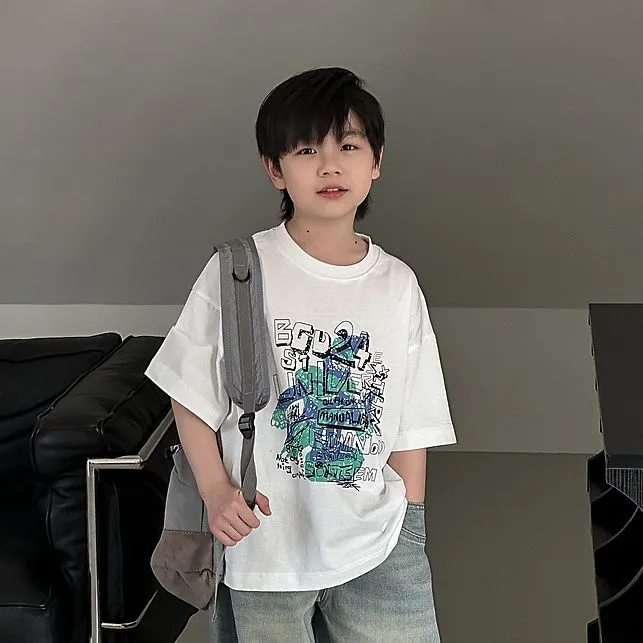 【100-160cm】品質のいい新品 心地よい カジュアル カートゥーン プリント 半袖 男の子 Tシャツ トップス