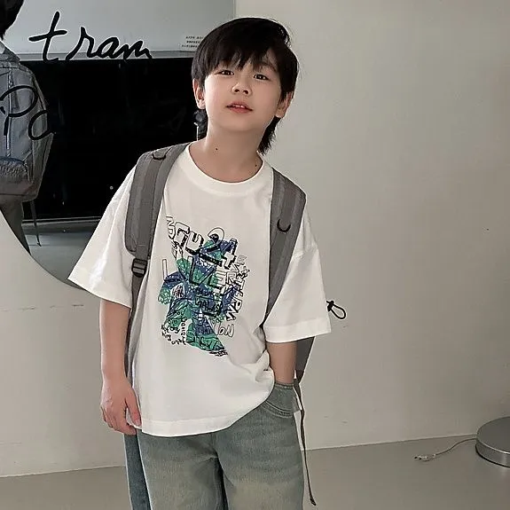 【100-160cm】品質のいい新品 心地よい カジュアル カートゥーン プリント 半袖 男の子 Tシャツ トップス