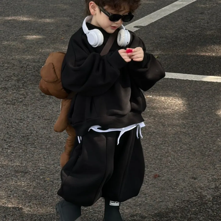 単品注文【90-140cm】2色選べる INS風 子供 男の子 秋冬 ハンサム スウェット シャツ スポーツ セットアップ