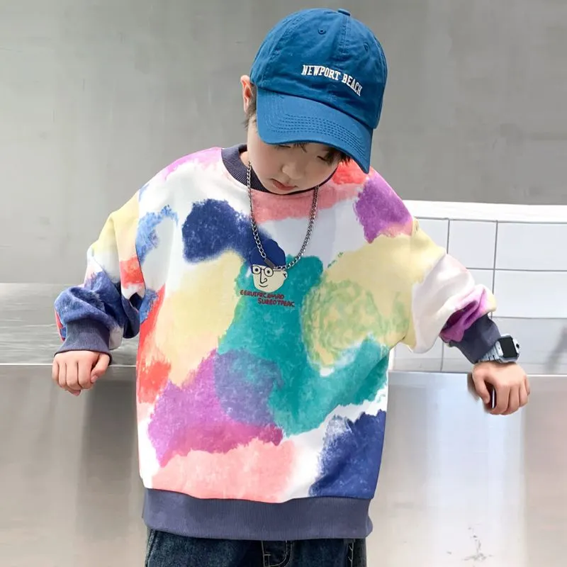 【110-170cm】ハンサム 男の子 スウェット シャツ 春秋 落書き シンプル 子供 トップス