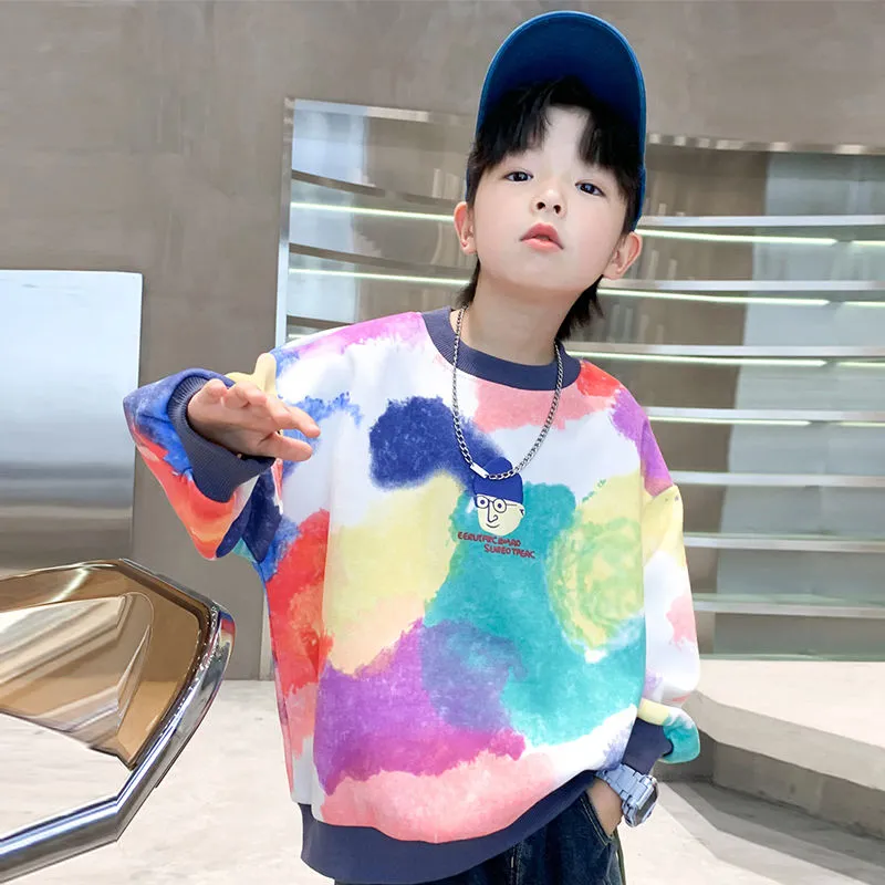 【110-170cm】ハンサム 男の子 スウェット シャツ 春秋 落書き シンプル 子供 トップス