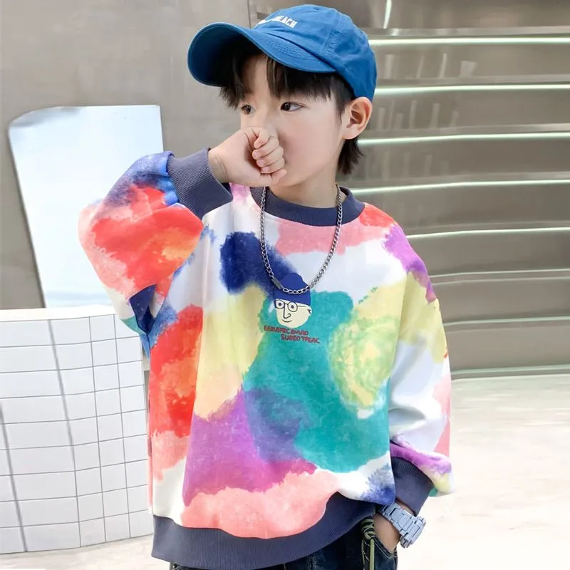 【110-170cm】ハンサム 男の子 スウェット シャツ 春秋 落書き シンプル 子供 トップス