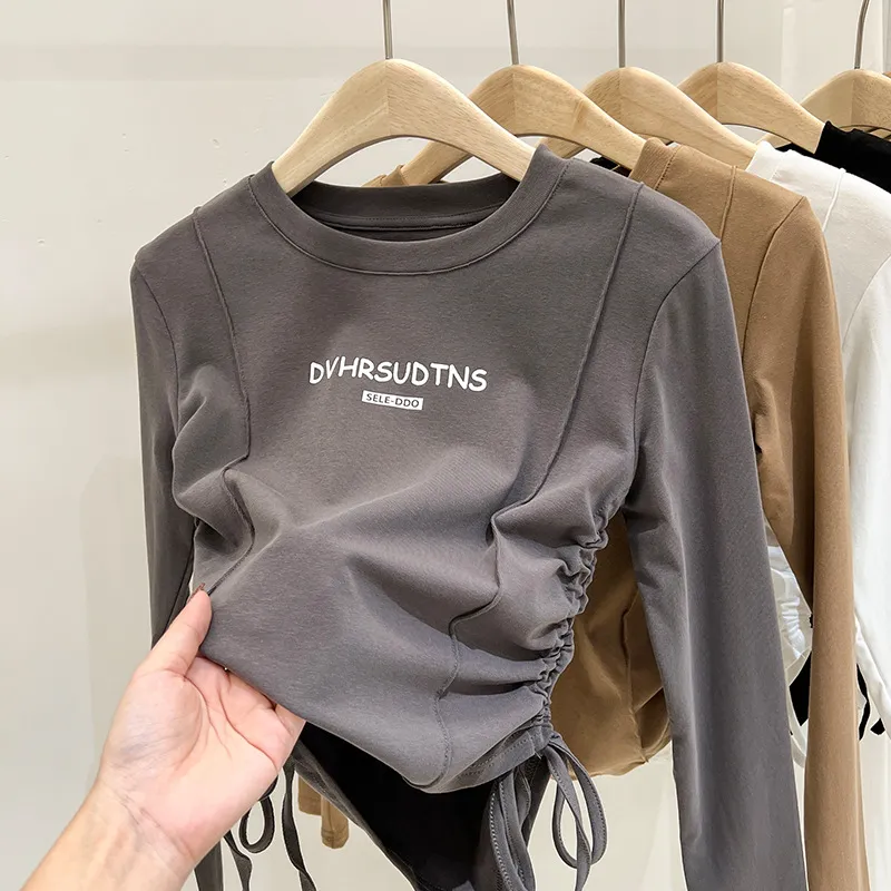 【110-170】デザイン感 おしゃれ ダンス アルファベット シャーリング 春 秋 子供服 女の子 キッズ ジュニア トップス 長袖 Ｔシャツ