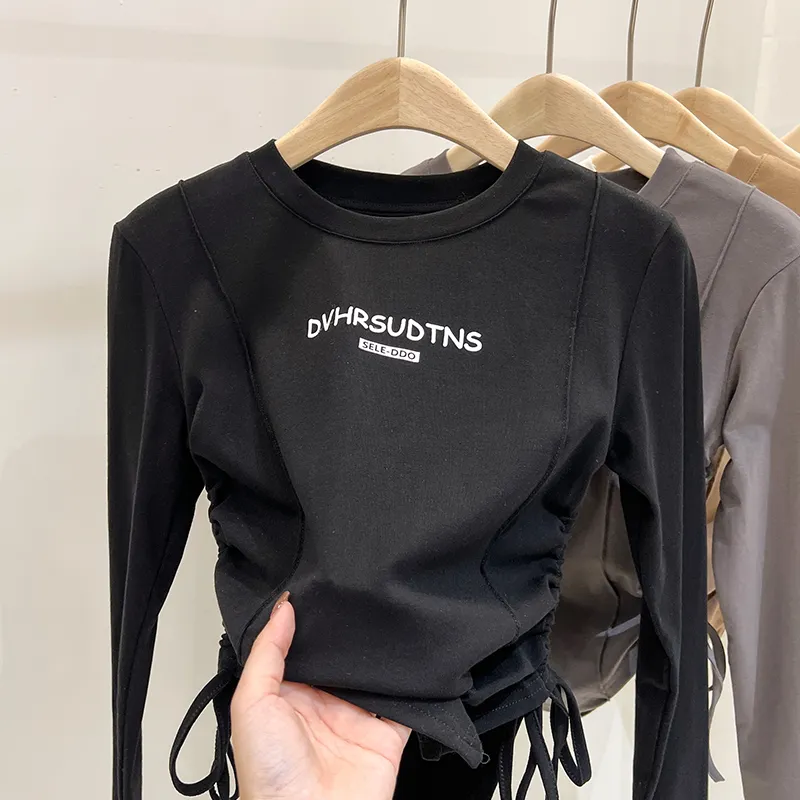 【110-170】デザイン感 おしゃれ ダンス アルファベット シャーリング 春 秋 子供服 女の子 キッズ ジュニア トップス 長袖 Ｔシャツ