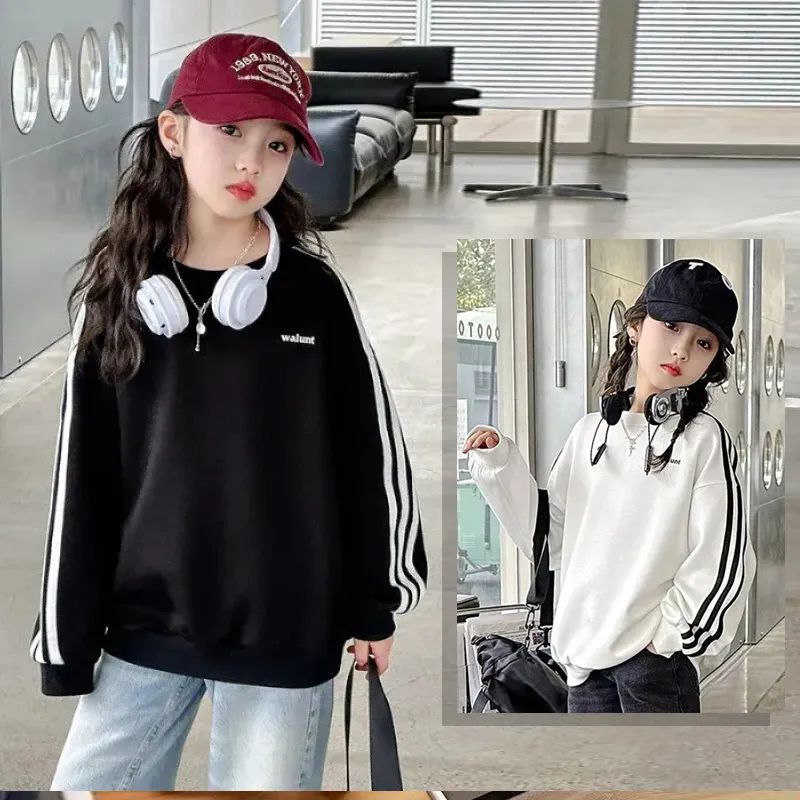 110-170 スポーツ系 春 秋 子供服 キッズ ジュニア 女の子 サイドライン アルファベット トップス トレーナー スウェット