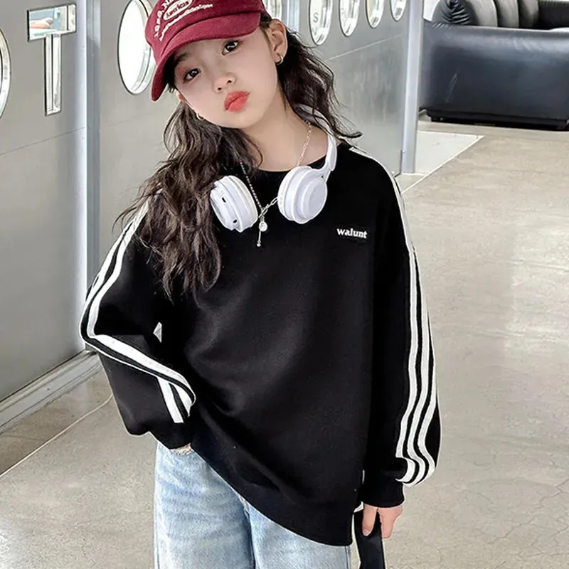 110-170 スポーツ系 春 秋 子供服 キッズ ジュニア 女の子 サイドライン アルファベット トップス トレーナー スウェット