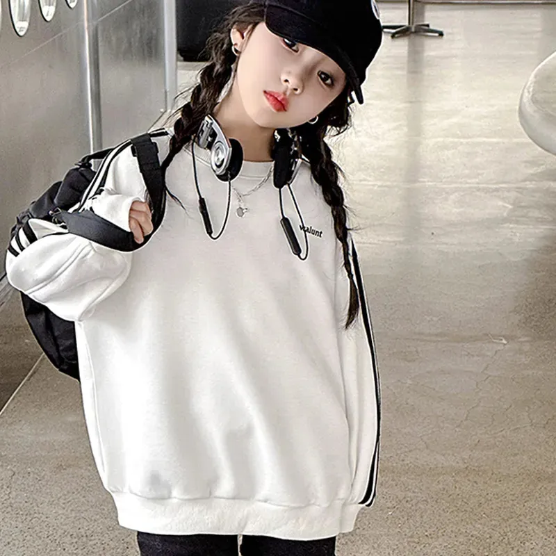 110-170 スポーツ系 春 秋 子供服 キッズ ジュニア 女の子 サイドライン アルファベット トップス トレーナー スウェット