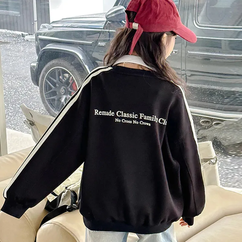 110-170 スポーツ系 春 秋 子供服 キッズ ジュニア 女の子 サイドライン アルファベット トップス トレーナー スウェット