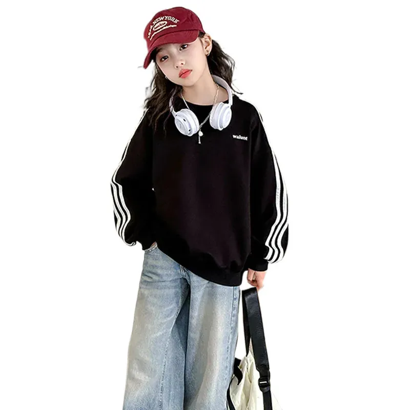 110-170 スポーツ系 春 秋 子供服 キッズ ジュニア 女の子 サイドライン アルファベット トップス トレーナー スウェット