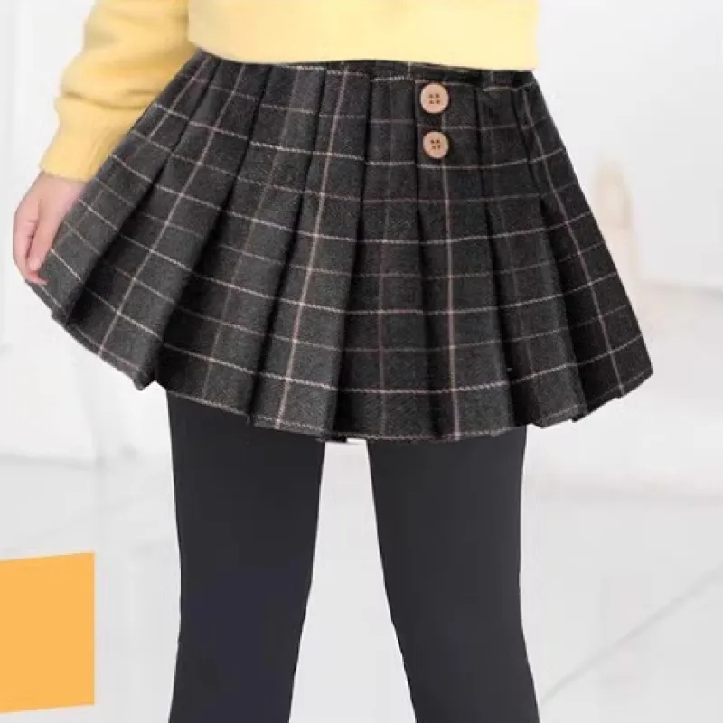 110-170 レイヤード 韓国 薄手/裏起毛 秋 冬 子供服 キッズ ジュニア 女の子 チェック柄 スカッツ ボトムス レギンス付き スカート パンツ