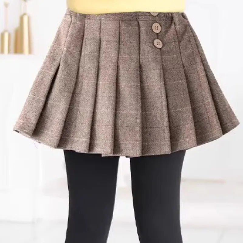 110-170 レイヤード 韓国 薄手/裏起毛 秋 冬 子供服 キッズ ジュニア 女の子 チェック柄 スカッツ ボトムス レギンス付き スカート パンツ