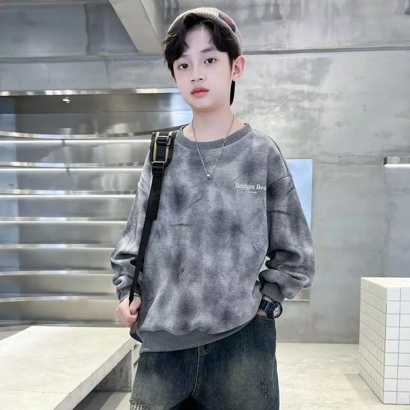 120-170 おしゃれ度アップ 春秋冬 男の子 子供服 キッズ ジュニア 裏起毛 厚手 心地よい 絞り染め シンプル トップス トレーナー スウェット