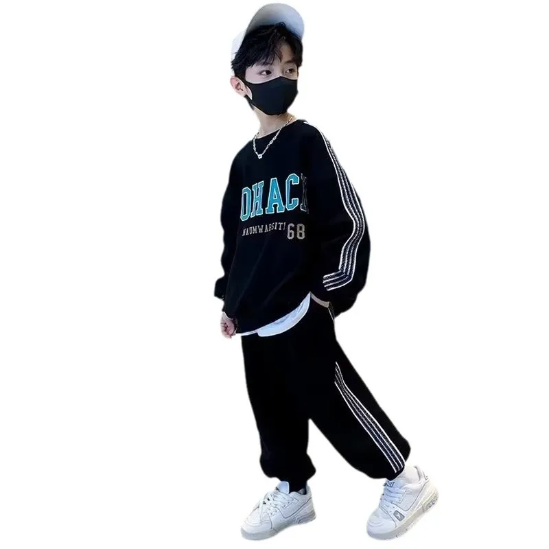 120-170 今季大注目 春秋 男の子 子供服 キッズ ジュニア プリント ストライプ柄 トップス+パンツ ボトムス セットアップ