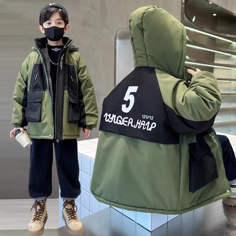 130-170 おしゃれ度高め 秋冬 男の子 子供服 キッズ ジュニア かっこいい 配色 プリント 裏起毛 厚手 アルファベット フード付き ジッパー トップス アウター