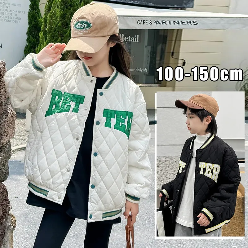 100-150 韓国 秋 冬 子供服 キッズ ジュニア 男女兼用 男の子 女の子 アルファベット アップリケ シングルブレスト スタジャン ジャケット アウター