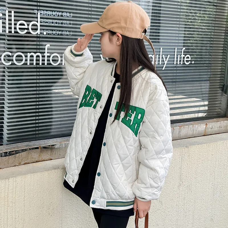 100-150 韓国 秋 冬 子供服 キッズ ジュニア 男女兼用 男の子 女の子 アルファベット アップリケ シングルブレスト スタジャン ジャケット アウター