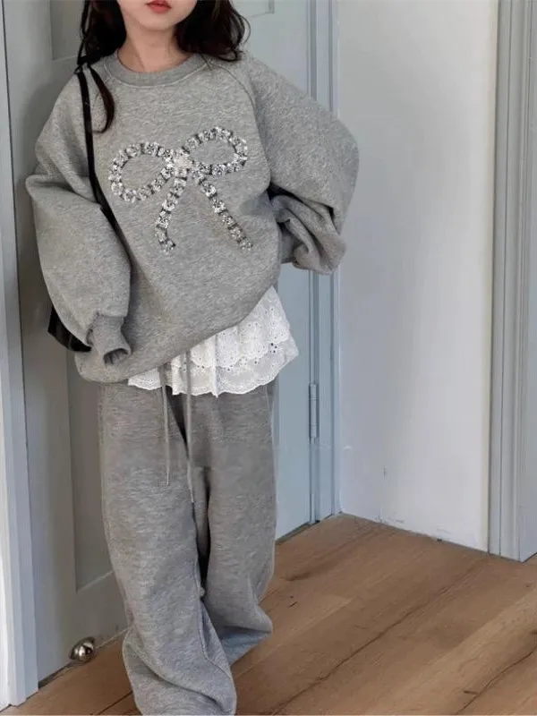 【120-170cm】二点セット 女の子 シンプル 着心地良い トレーナー+長ズボン セットアップ