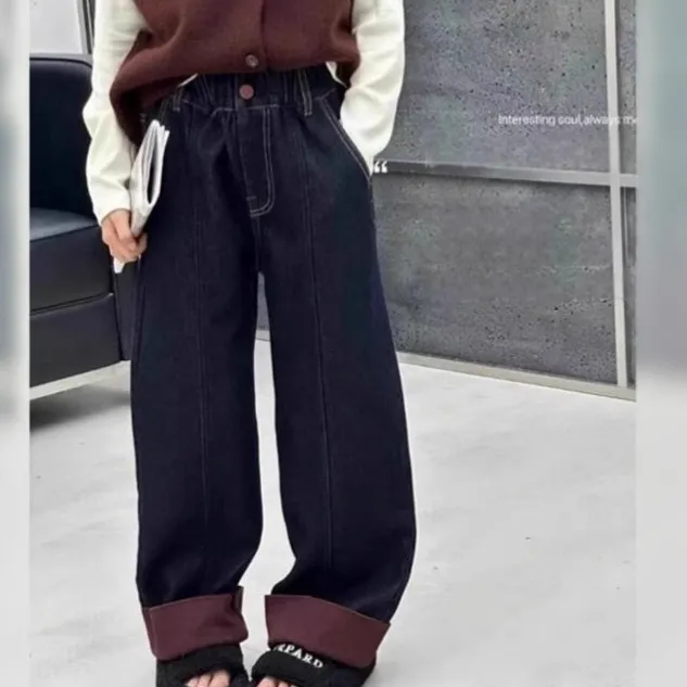 【120-170cm】デニムパンツ カジュアル シンプル 女の子 履きやすい 高品質 ワイドパンツ