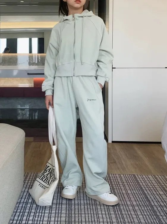 【120-170cm】二点セット 楽ちん おしゃれ カジュアル 着心地良い フード付き アウター+長ズボン セットアップ