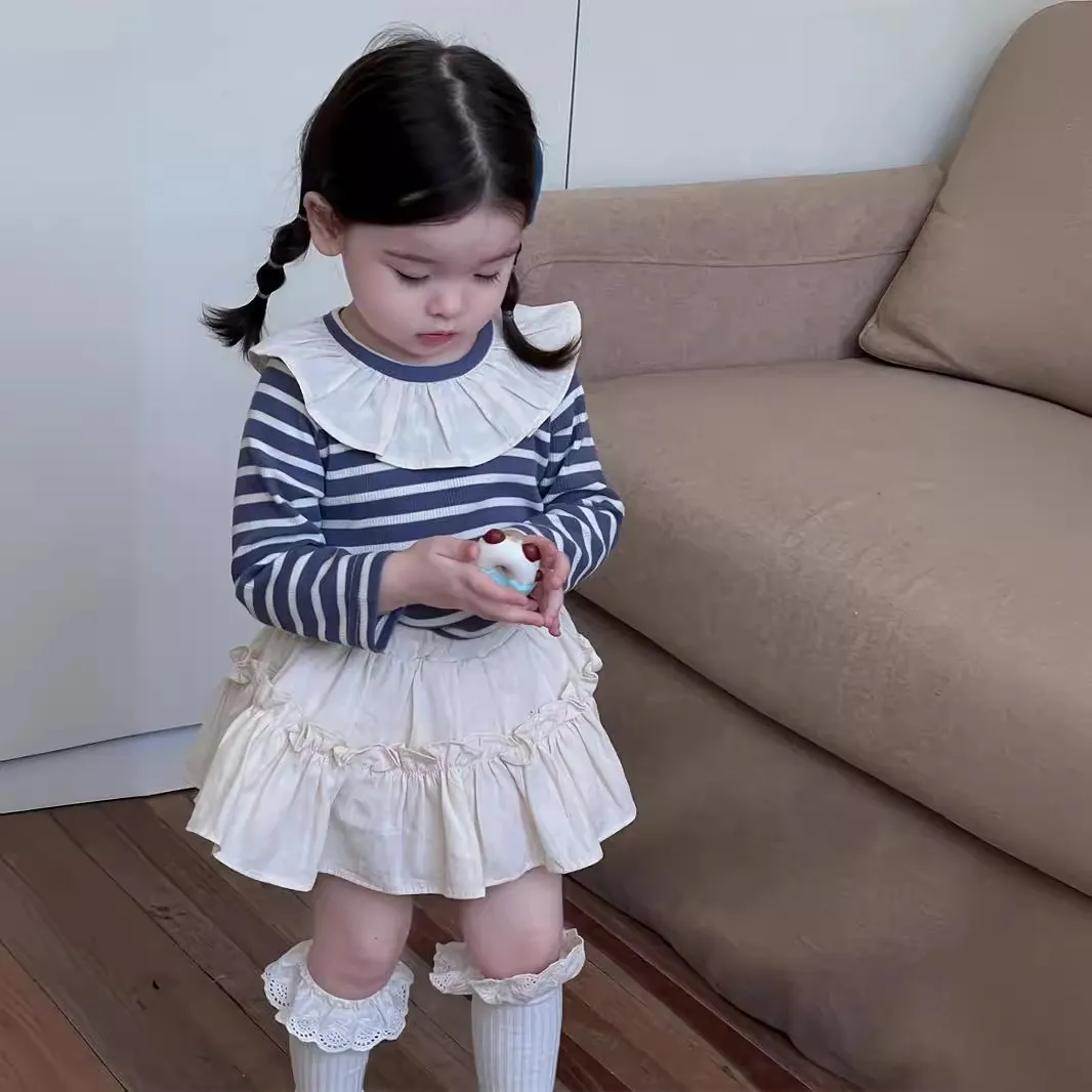 【73-100cm】好感度100％ 売れ筋 可愛い スウィート ボーダー柄 ベビー 女の子 トップス/スカート