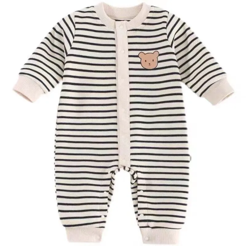 【66-90cm】よく売れる キュート 着心地良い カートゥーン ボーダー柄 ベビー 長袖 ロンパース