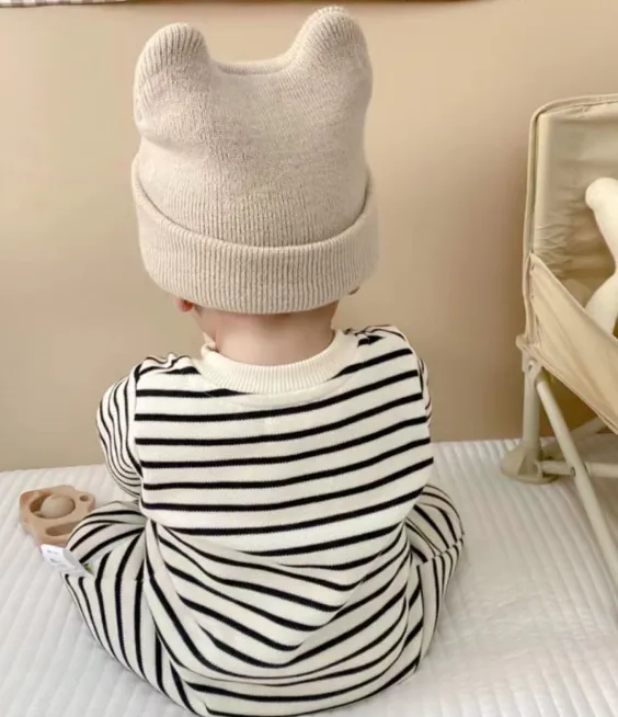 【66-90cm】よく売れる キュート 着心地良い カートゥーン ボーダー柄 ベビー 長袖 ロンパース