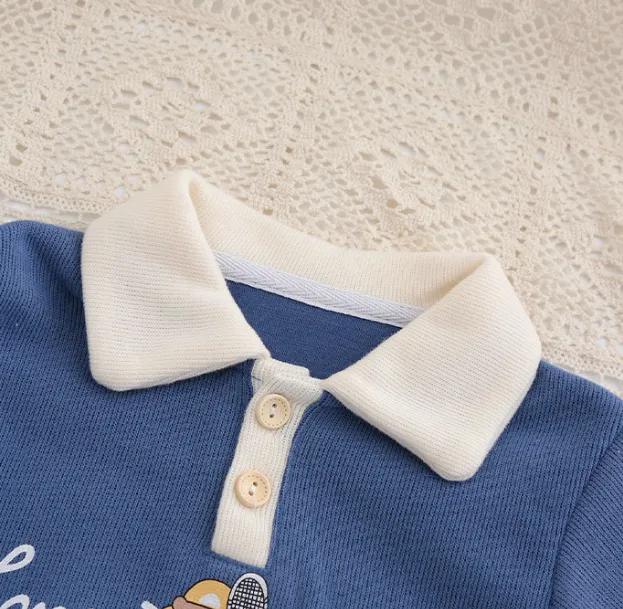 【59-90cm】元気いっぱい カートゥーン アルファベット 可愛い POLOネック ベビー ロンパース