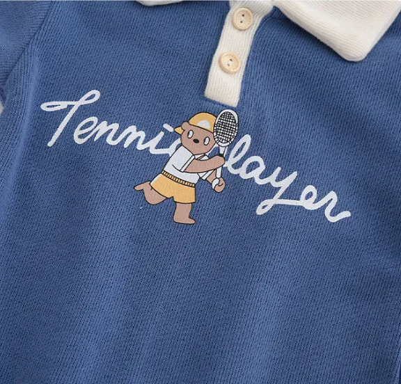 【59-90cm】元気いっぱい カートゥーン アルファベット 可愛い POLOネック ベビー ロンパース