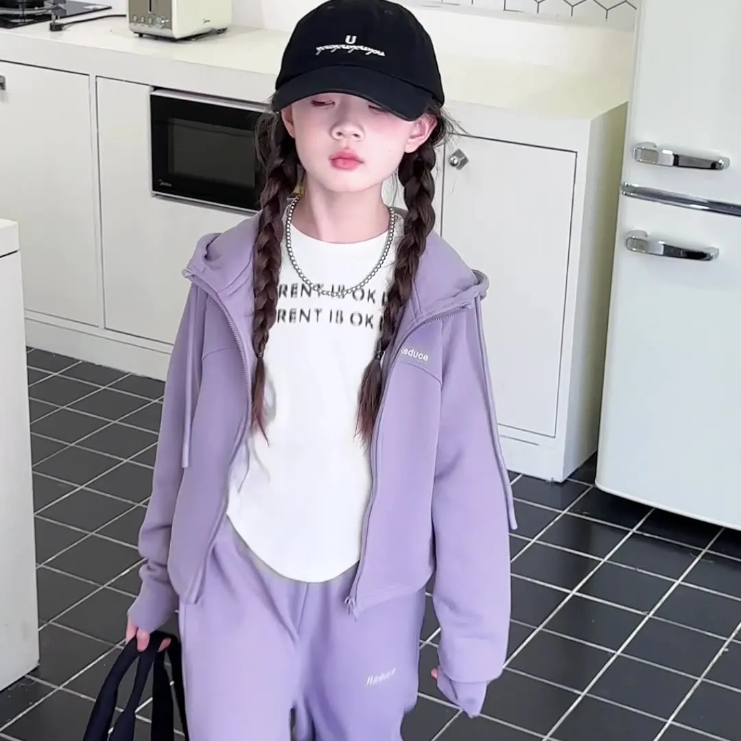 【120-170cm】二点セット 着心地良い フード付き ジップパーカー+カジュアルパンツ セットアップ