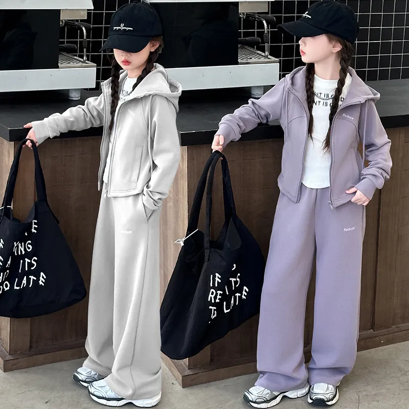 【120-170cm】二点セット 着心地良い フード付き ジップパーカー+カジュアルパンツ セットアップ