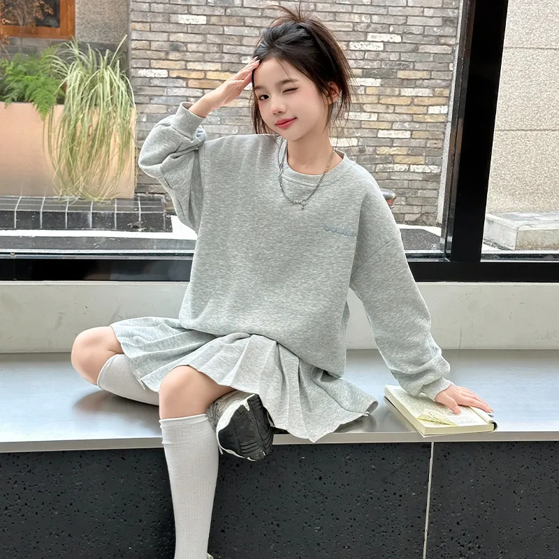 【120-170cm】二点セット オシャレ スウィート リボン付き 女の子 トレーナー＋スカート セットアップ