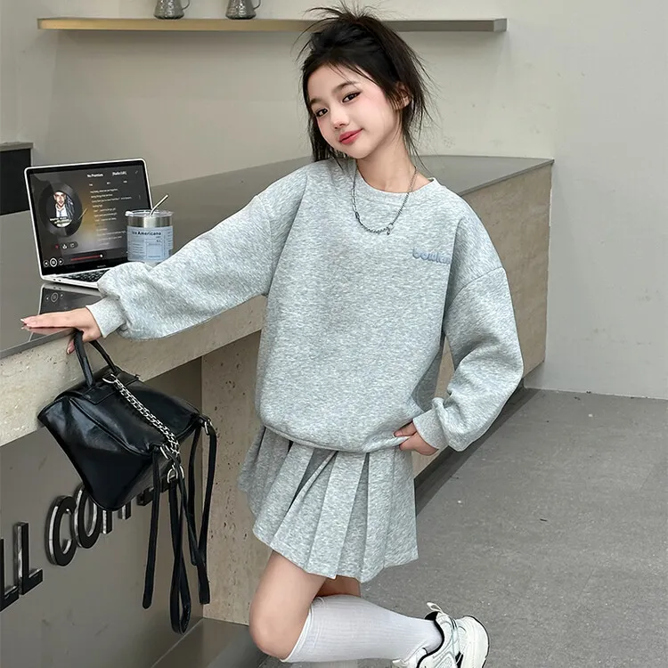 【120-170cm】二点セット オシャレ スウィート リボン付き 女の子 トレーナー＋スカート セットアップ