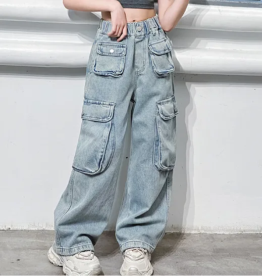 【110-170cm】絶対見逃さないで カジュアル ストリート クール 女の子 デニム パンツ