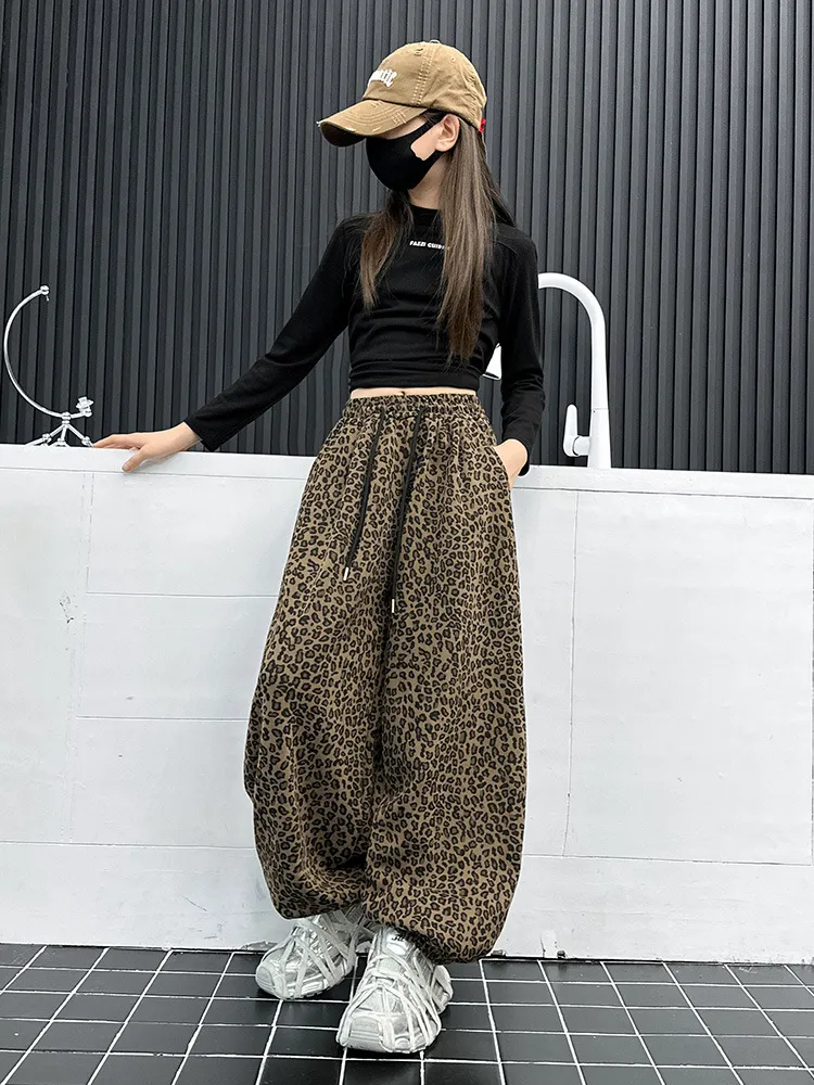 【120-170cm】話題沸騰中 大注目 カジュアル 快適 ヒョウ柄 女の子 裏起毛 パンツ