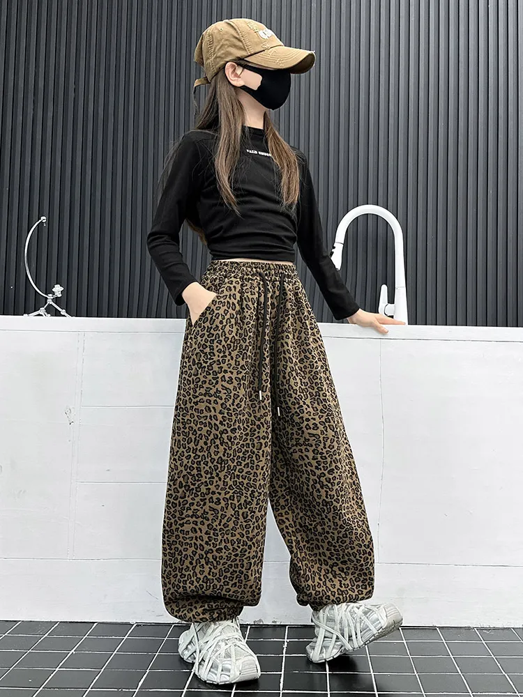 【120-170cm】話題沸騰中 大注目 カジュアル 快適 ヒョウ柄 女の子 裏起毛 パンツ