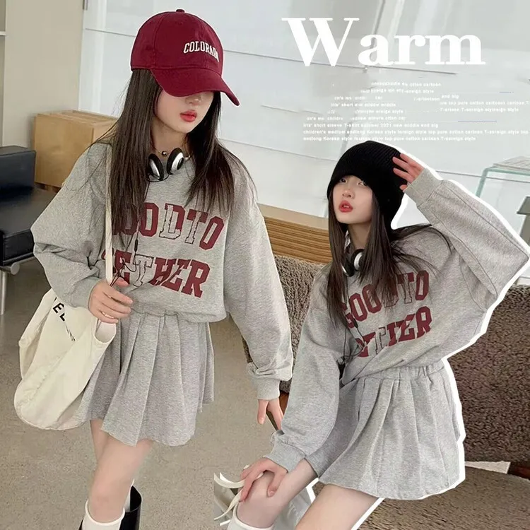 【120-170cm】二点セット 大活躍 オシャレ キャンバス カジュアル 女の子 トレーナー＋スカート セットアップ