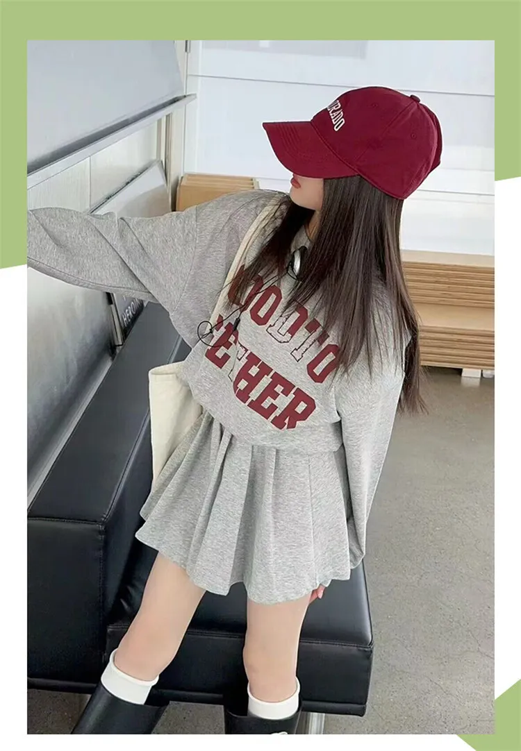 【120-170cm】二点セット 大活躍 オシャレ キャンバス カジュアル 女の子 トレーナー＋スカート セットアップ