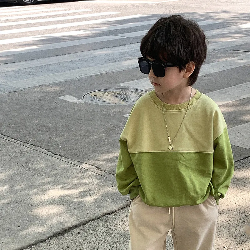 【100-160cm】人気上昇中 着心地良い バイカラー ラウンドネック 合わせやすい トレーナー