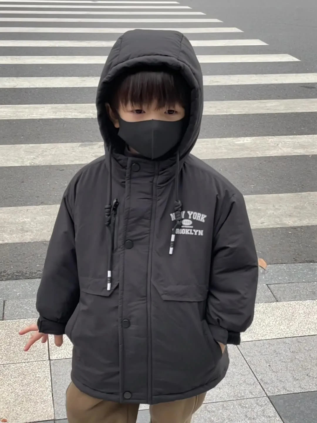 【100-160cm】今季大注目 定番 防寒 アルファベット 着心地良い 合わせやすい 暖い フード付き アウター