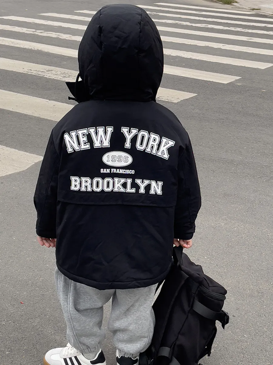 【100-160cm】今季大注目 定番 防寒 アルファベット 着心地良い 合わせやすい 暖い フード付き アウター