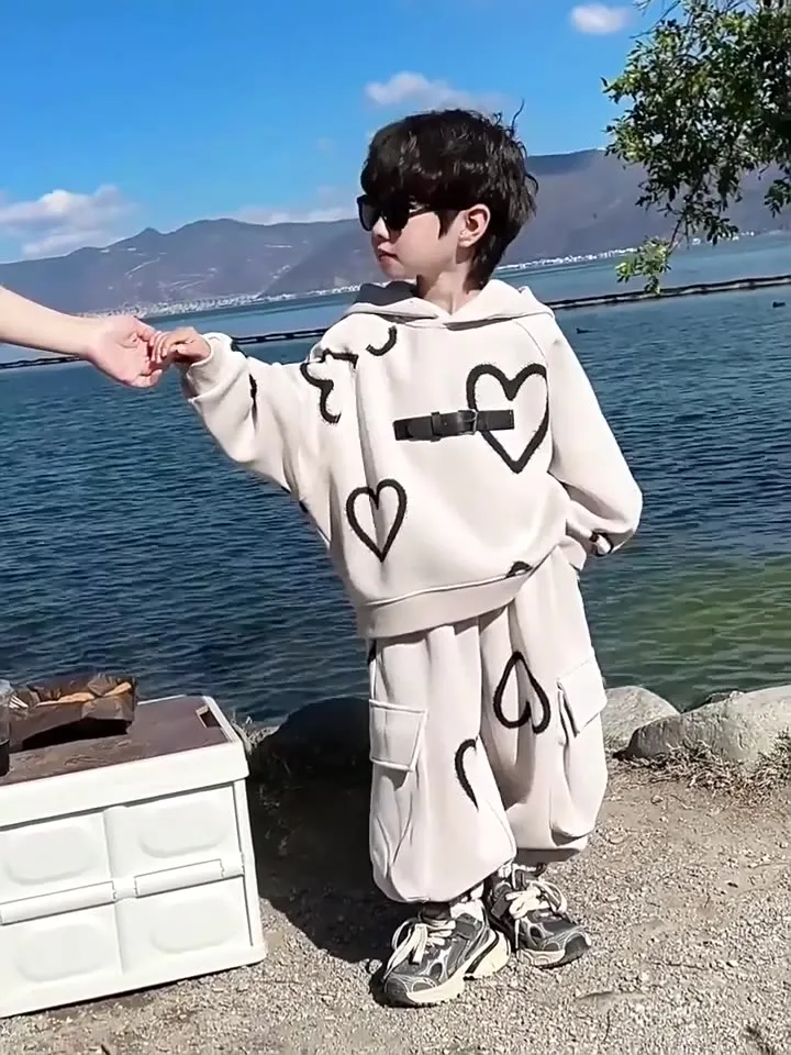 【120-170cm】二点セット 大好評 カッコイイ 着心地良い カジュアル トレンド パーカー+長ズボン セットアップ