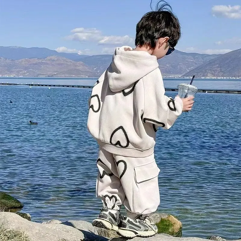 【120-170cm】二点セット 大好評 カッコイイ 着心地良い カジュアル トレンド パーカー+長ズボン セットアップ