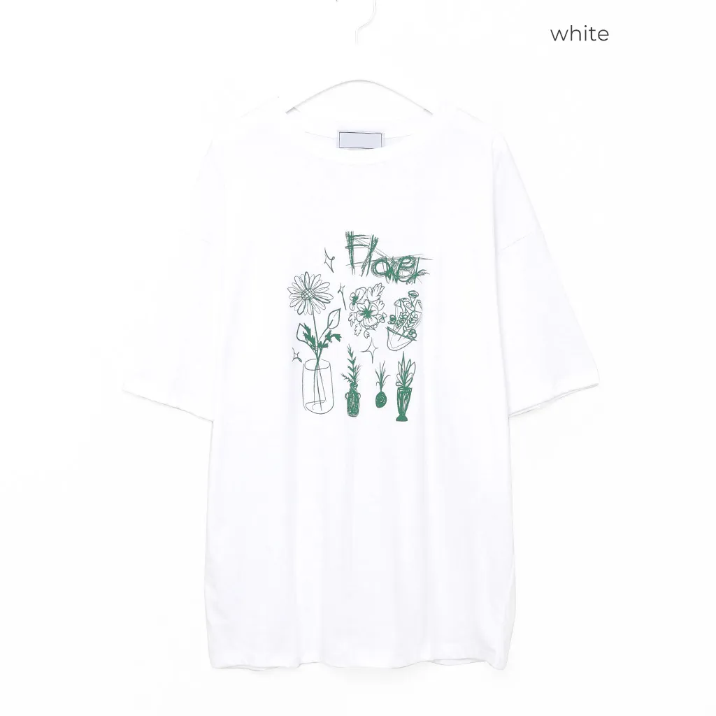 (ユニセックス) フラワープリント半袖Tシャツ