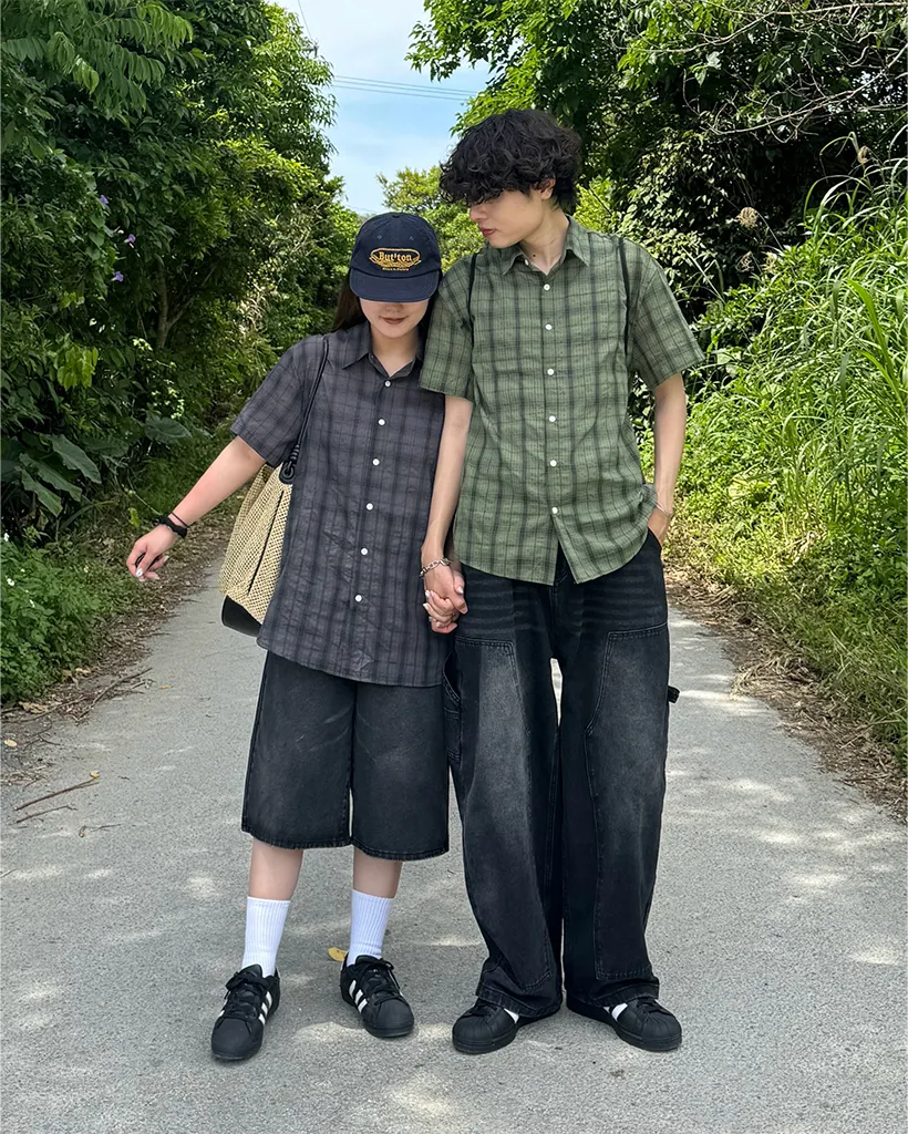 （ユニセックス）タータンチェックハーフシャツ
