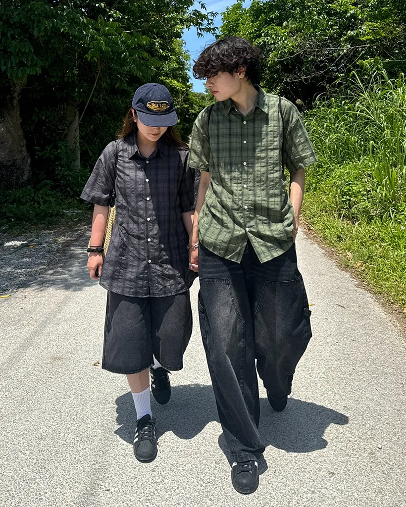 （ユニセックス）タータンチェックハーフシャツ