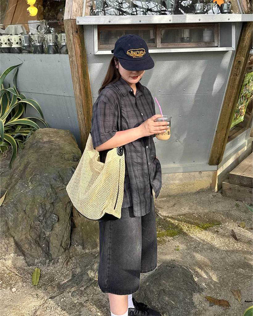 （ユニセックス）タータンチェックハーフシャツ