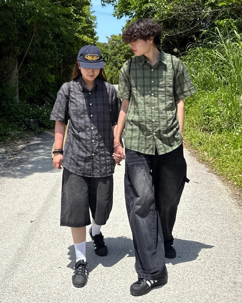 （ユニセックス）タータンチェックハーフシャツ