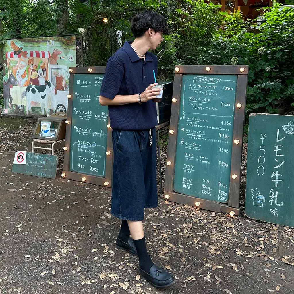 スリーボータン半袖カラーニット