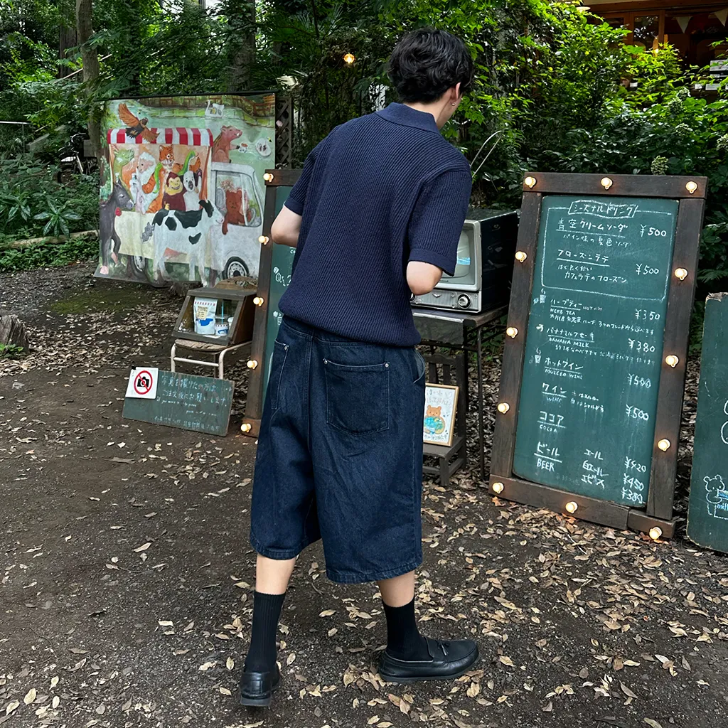 スリーボータン半袖カラーニット