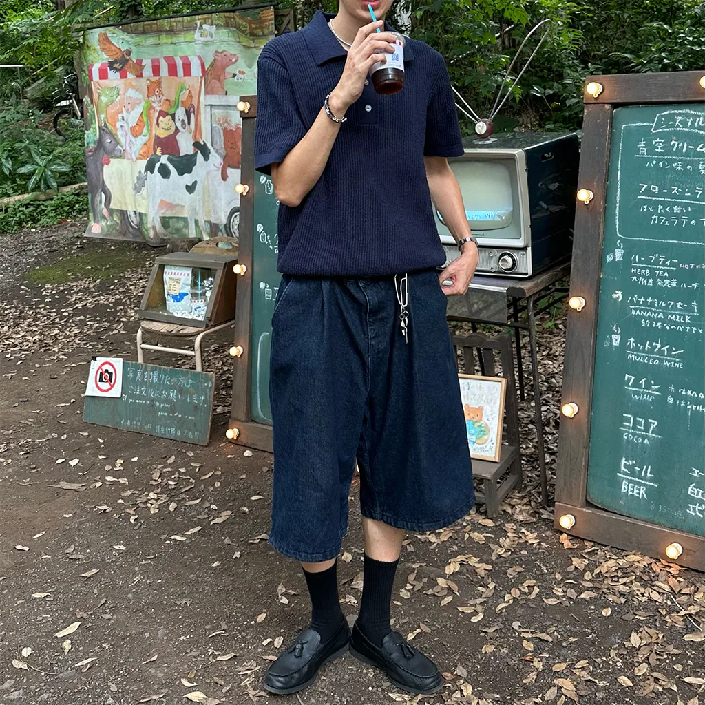 スリーボータン半袖カラーニット